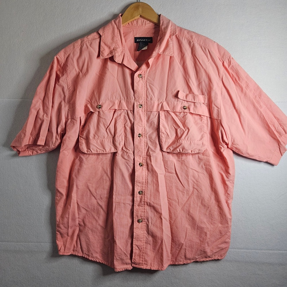 Sportif Mens Fishing Shirt Large Salmon Pink Nylon Short Sleeve Ventilated Mesh